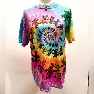 Liquid Blue Grateful Dead Spiral Bears Tie Dye Trippy Multicolor Shirt